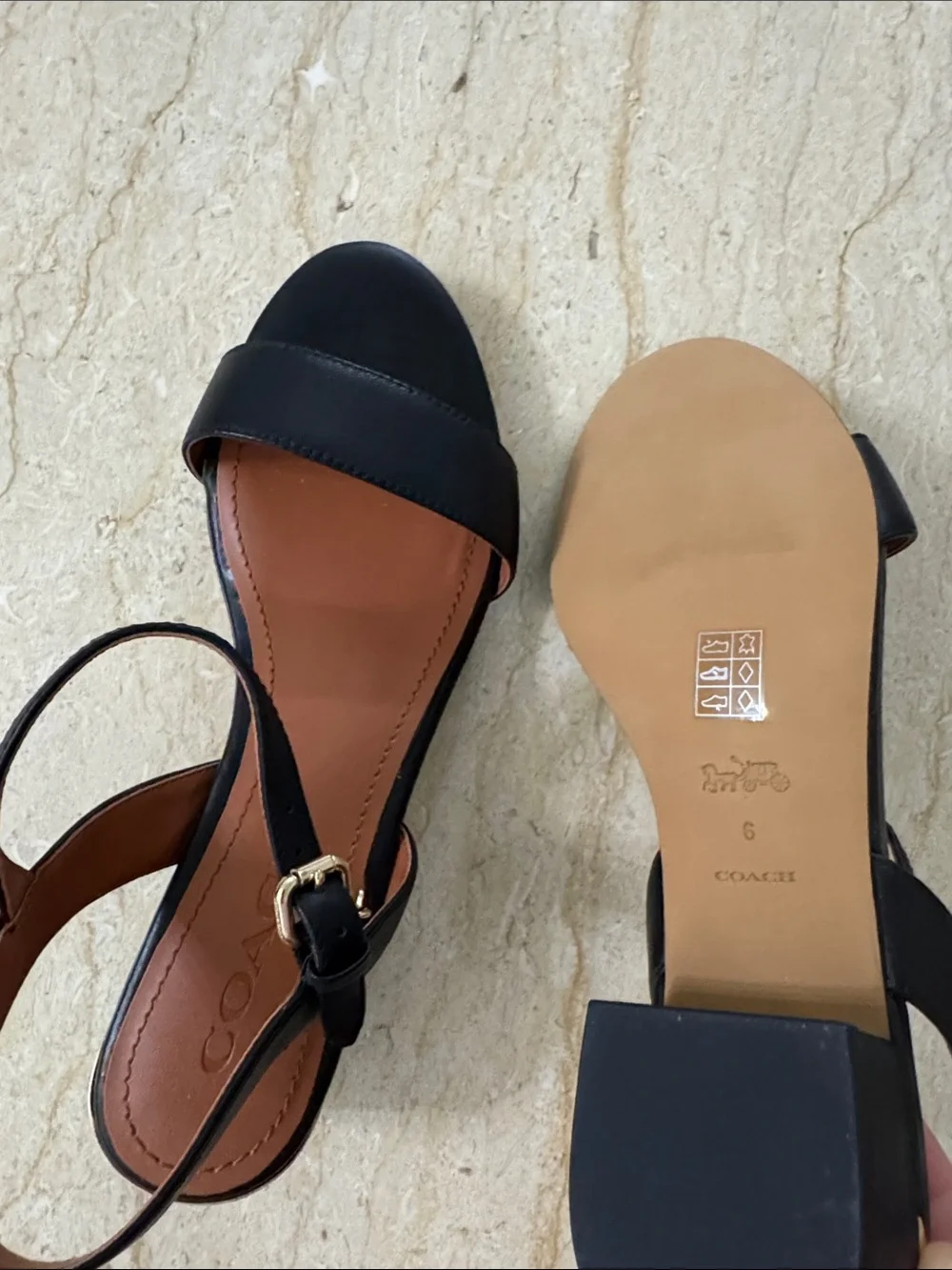 New Coach Black Leather Slingback Sandals.